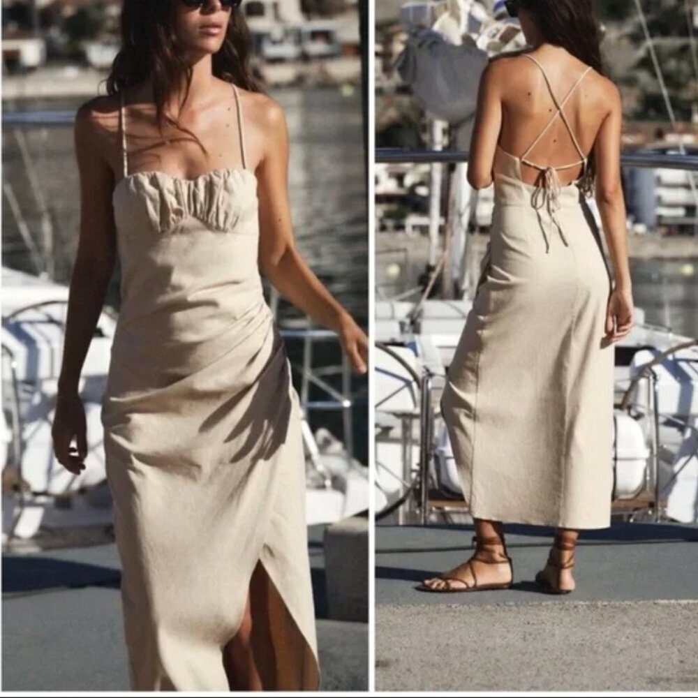 ZARA Linen Blend Midi Dress